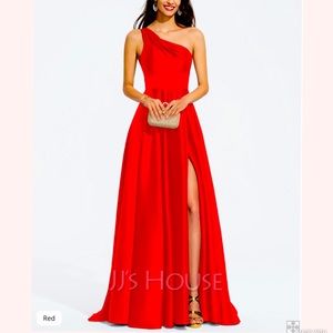 A-Line One Shoulder Satin Prom Dress with Split Front